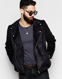 Faux Suede Biker Leather Jacket In Black - Leather Cloth - 1