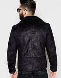 Faux Suede Biker Leather Jacket In Black - Leather Cloth - 2