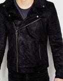 Faux Suede Biker Leather Jacket In Black - Leather Cloth - 3